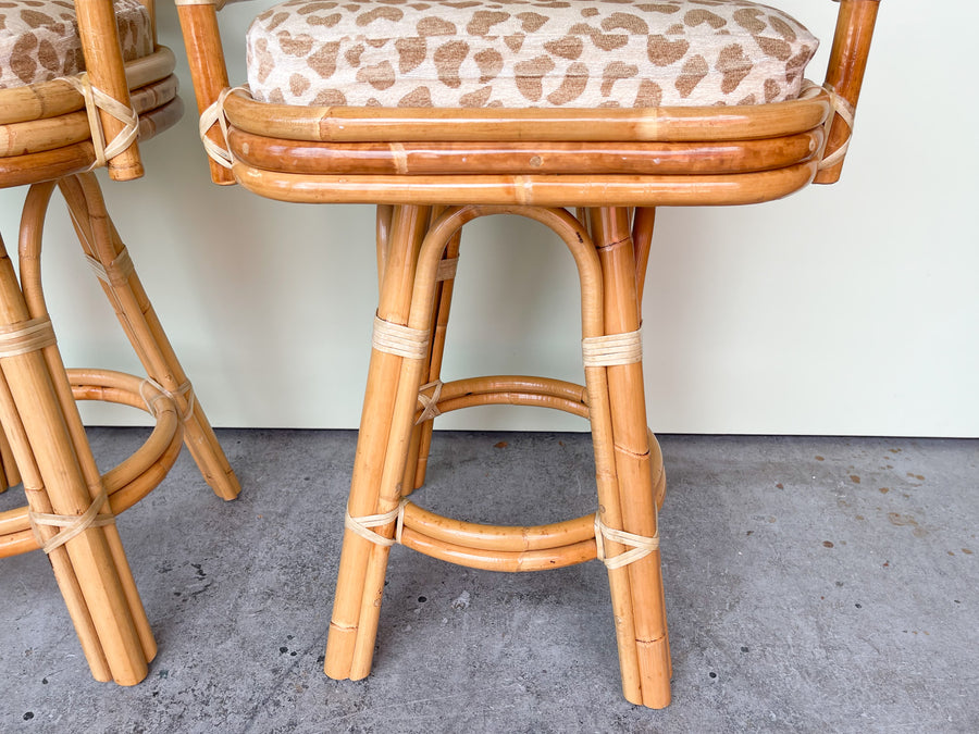 Pair of Cheetah Rattan Bar Stools