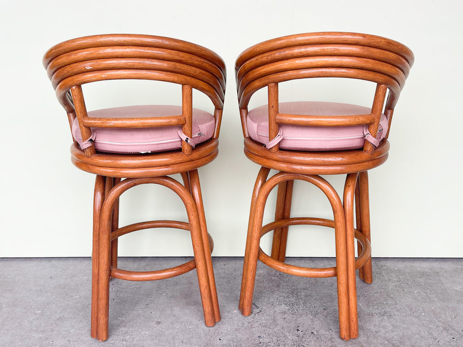 Pair of Rattan Barrel Counter Stools