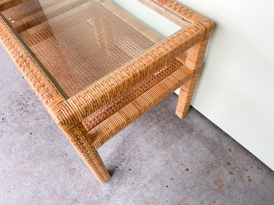 Pair of Rattan and Cane Side Tables