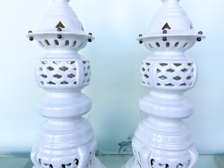 Pair of Large Pierced Ceramic Lamps