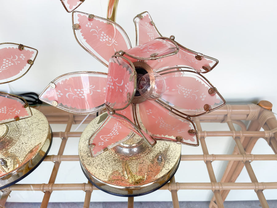 Pair of Pink Lotus Flower Lamps