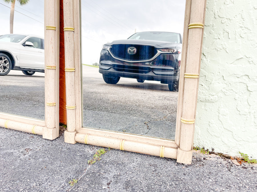 Pair of Greek Key Faux Bamboo Mirrors