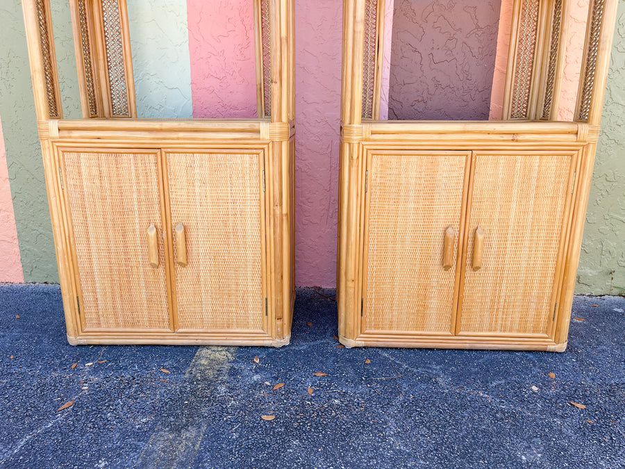 Pair of Island Chic Rattan Etageres