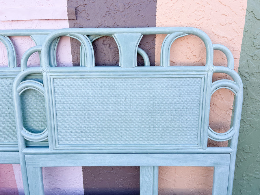 Pair of Ficks Reed Rattan Seafoam Twin Headboards
