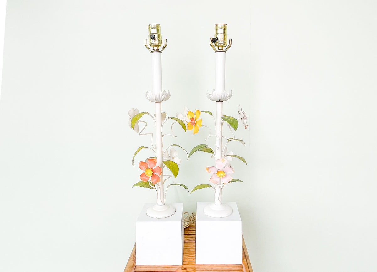 Pair of Tole Flower Lamps