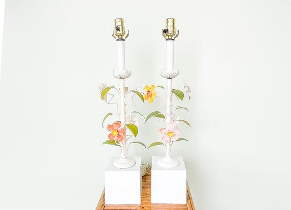 Pair of Tole Flower Lamps