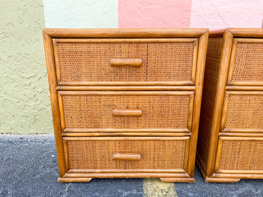 Pair of Rattan and Seagrass Nightstands