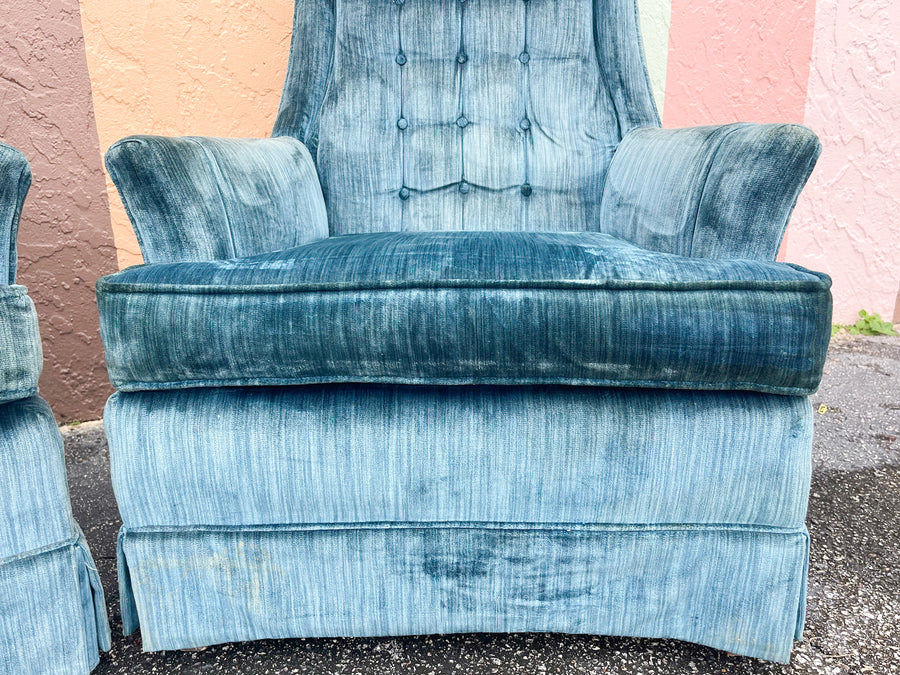 Pair of MCM Teal Upholstered Chairs