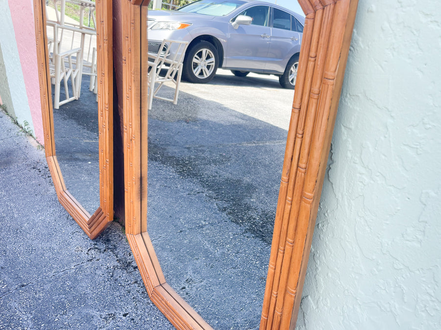 Pair of Natural Faux Bamboo Mirrors