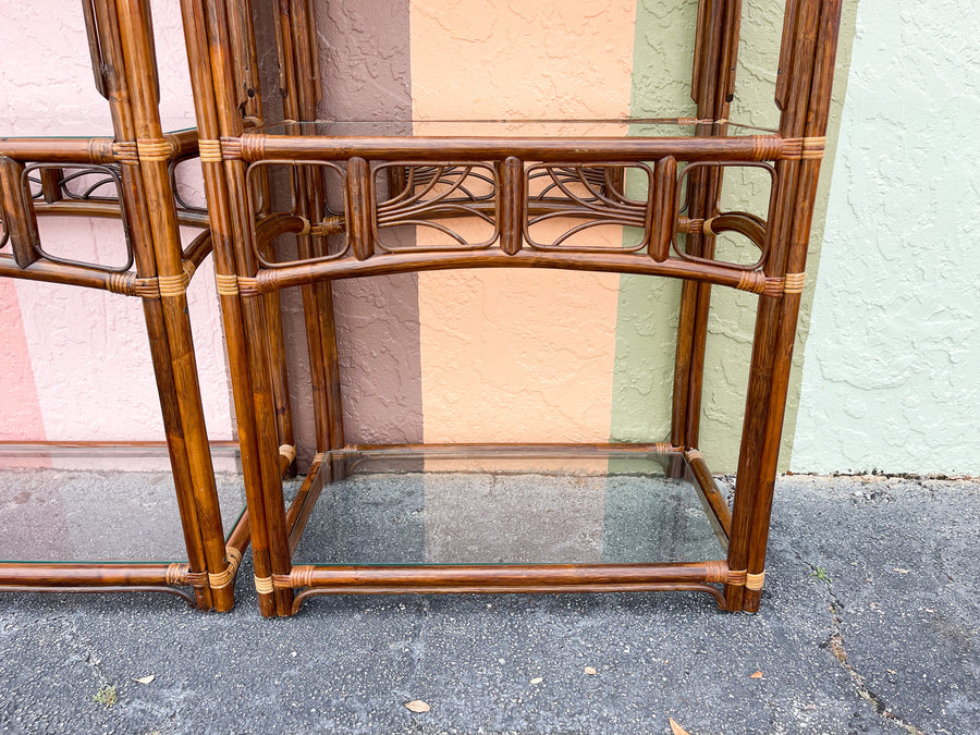 Pair of Island Chic Rattan Etageres