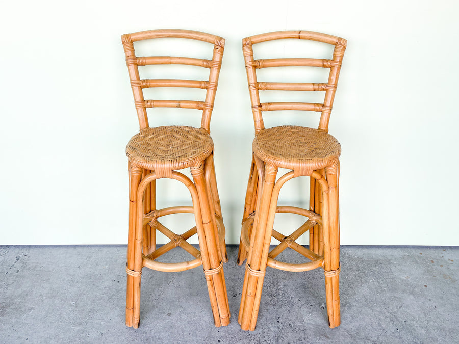 Pair of Island Style Rattan Bar Stools