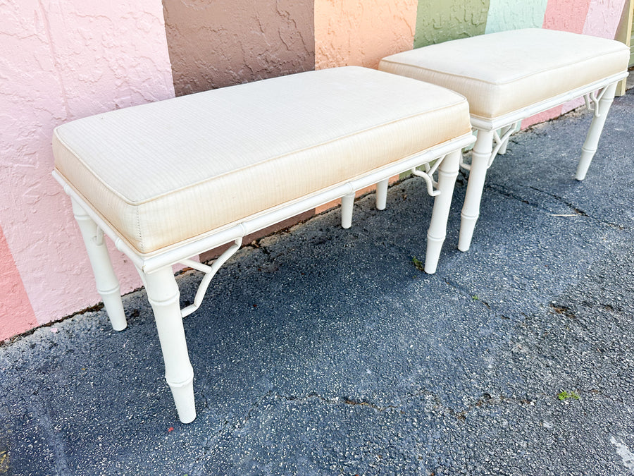 Pair of Faux Bamboo Ficks Reed Benches