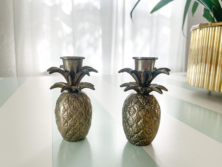 Pair of Brass Pineapple Candlesticks