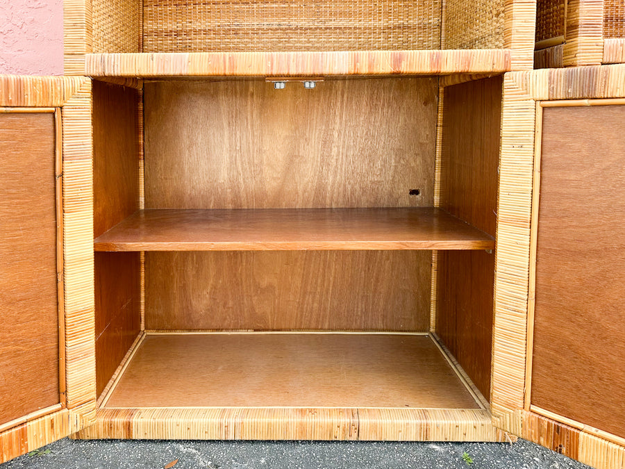 Pair of Rattan Wrapped Cabinets