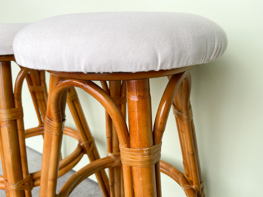 Pair of Island Style Rattan Bar Stools