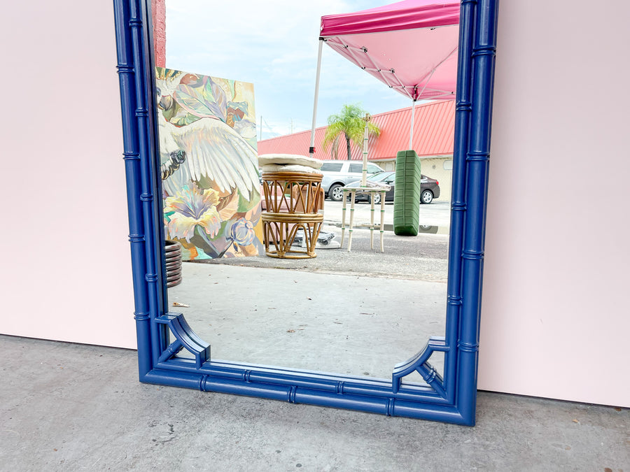 Pair of Navy Thomasville Rattan Mirrors