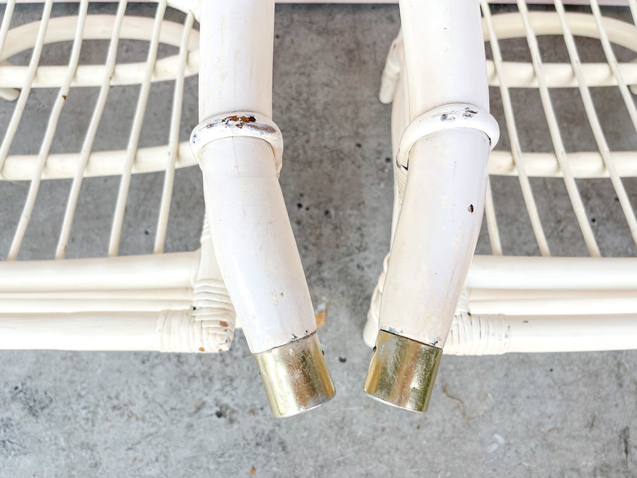 Pair of Rattan Chairs with Brass Detail