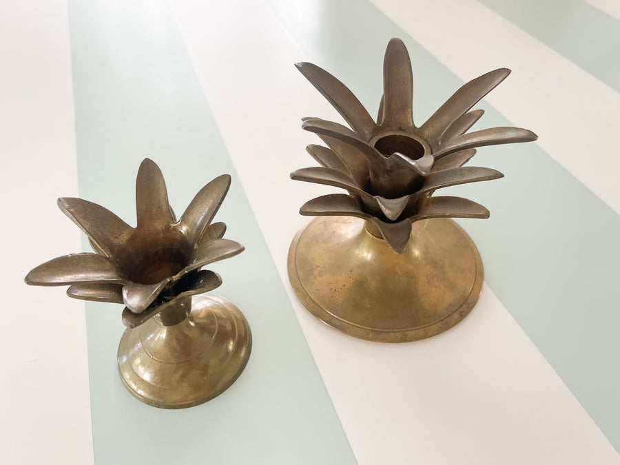 Pair of Brass Palm Frond Candlesticks