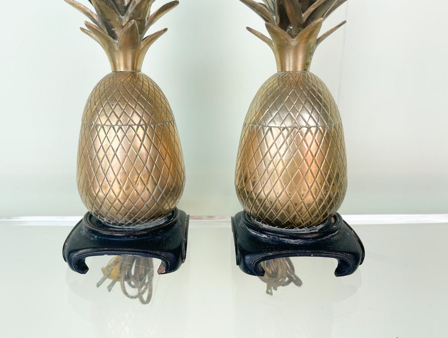 Pair of Petite Brass Pineapple Lamps
