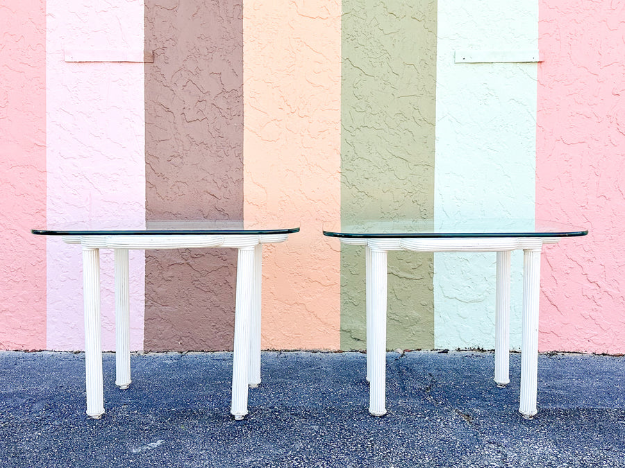 Pair of Geometric Pencil Reed Rattan Side Tables