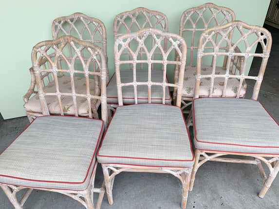 Set of Six McGuire Cathedral Dining Chairs