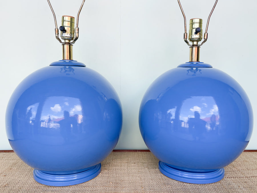 Pair of Cobalt Blue Sphere Lamps