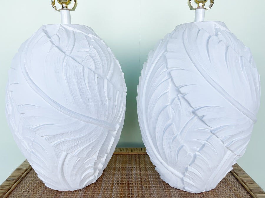 Pair of Plaster Palm Frond Lamps