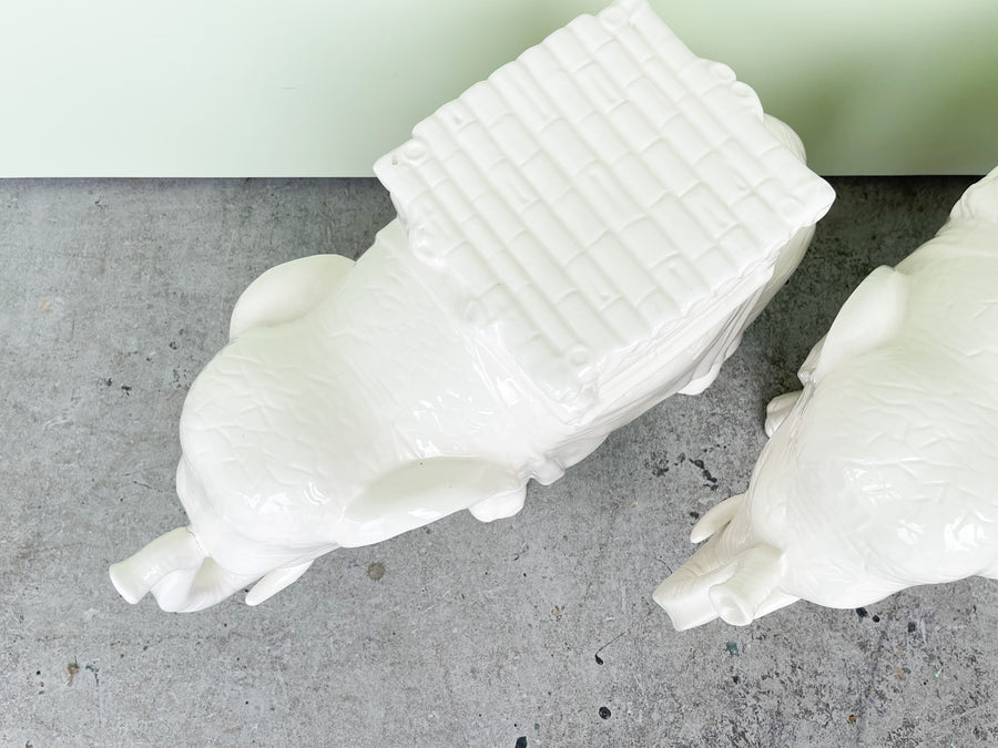Pair of Modern White Ceramic Elephant Garden Seats