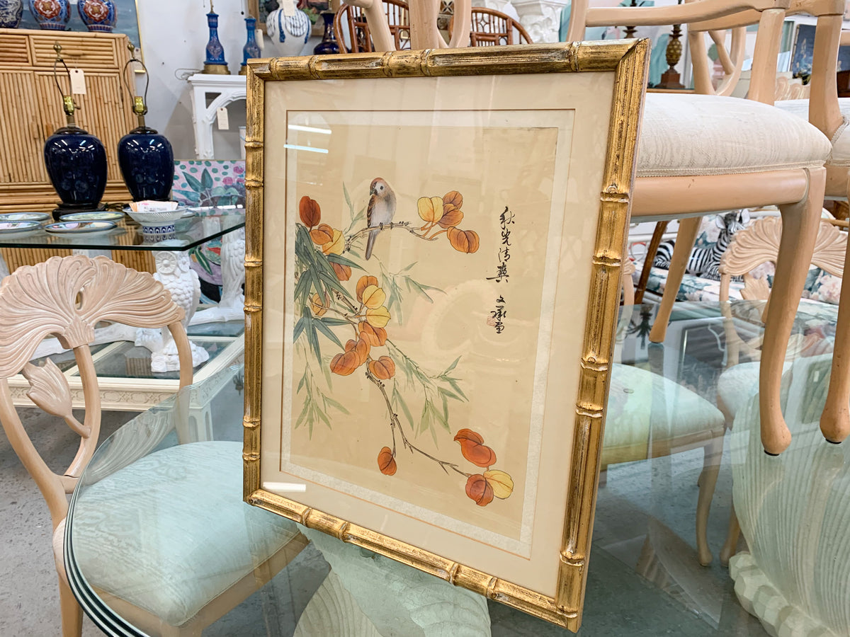 Asian Inspired Bird Print in Bamboo Frame