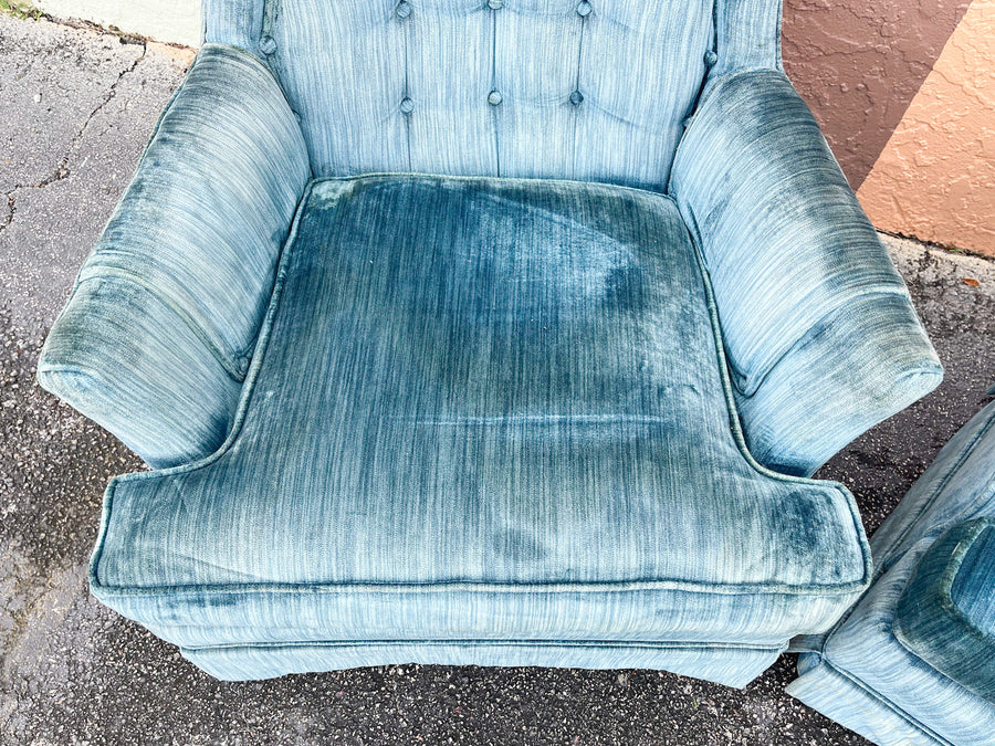 Pair of MCM Teal Upholstered Chairs