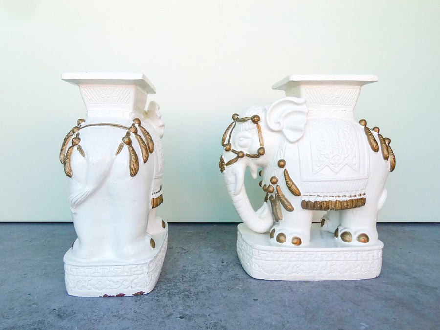Pair of White Elephant Terracotta Garden Seats