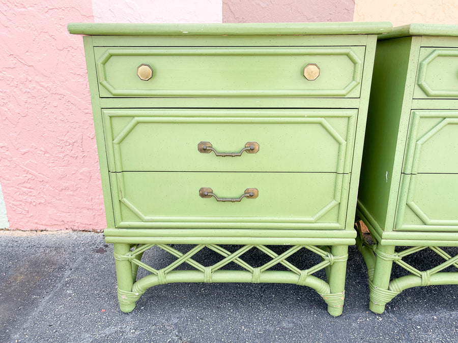 Pair of Ficks Reed Green Nightstands