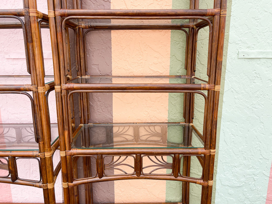 Pair of Island Chic Rattan Etageres