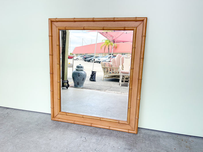 Large Faux Bamboo and Seagrass Mirror