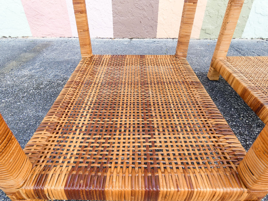 Pair of Rattan Wrapped Side Tables