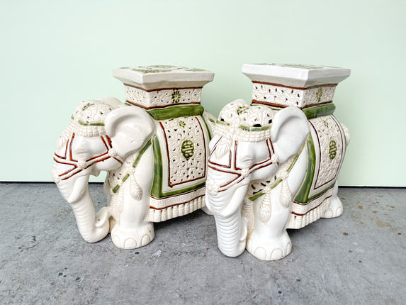Pair of Green and White Elephants