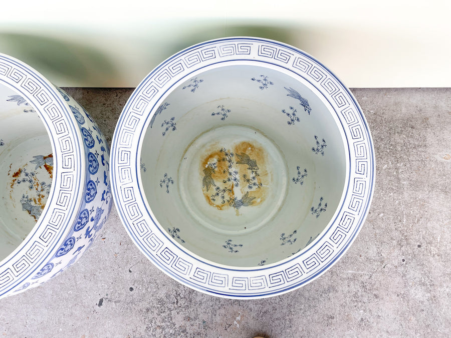 Pair of Large Blue and White Cachepots