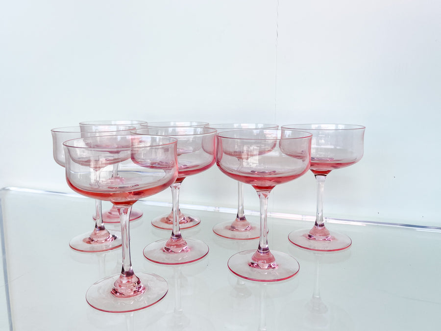 Set of Eight Pink Chic Champagne Coups