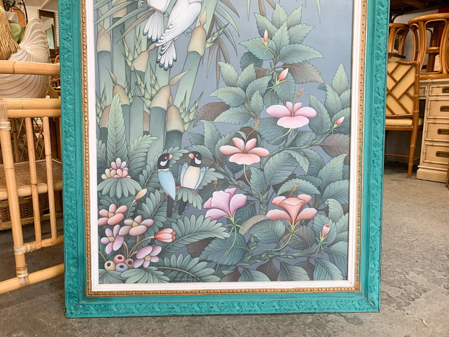Balinese Parrots and Palms Signed Art