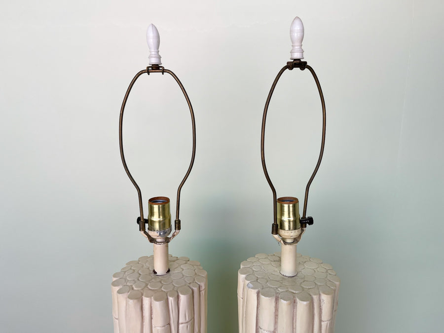 Pair of Faux Bamboo Leaf Lamps