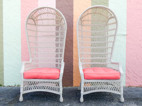 Pair of Island Chic Rattan Hooded Chairs