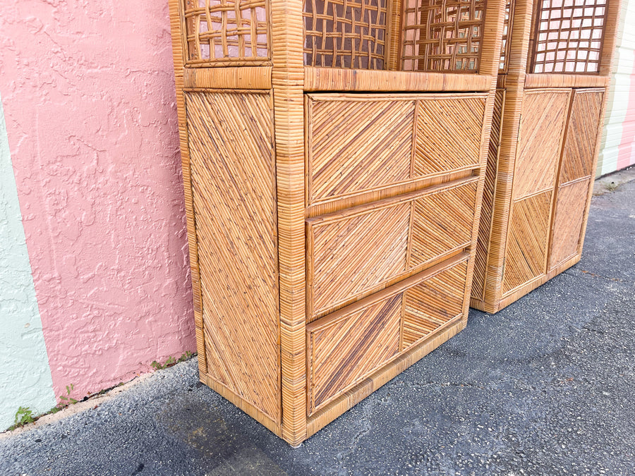 Pair of Coastal Chic Pencil Reed Etageres