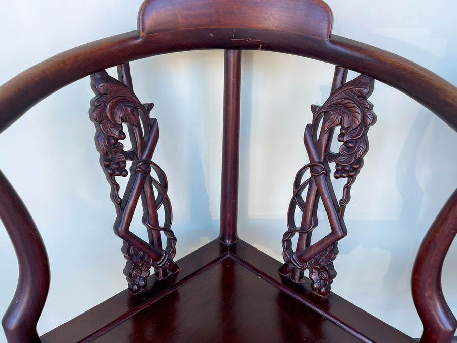 Pair of Rosewood Carved Corner Chairs