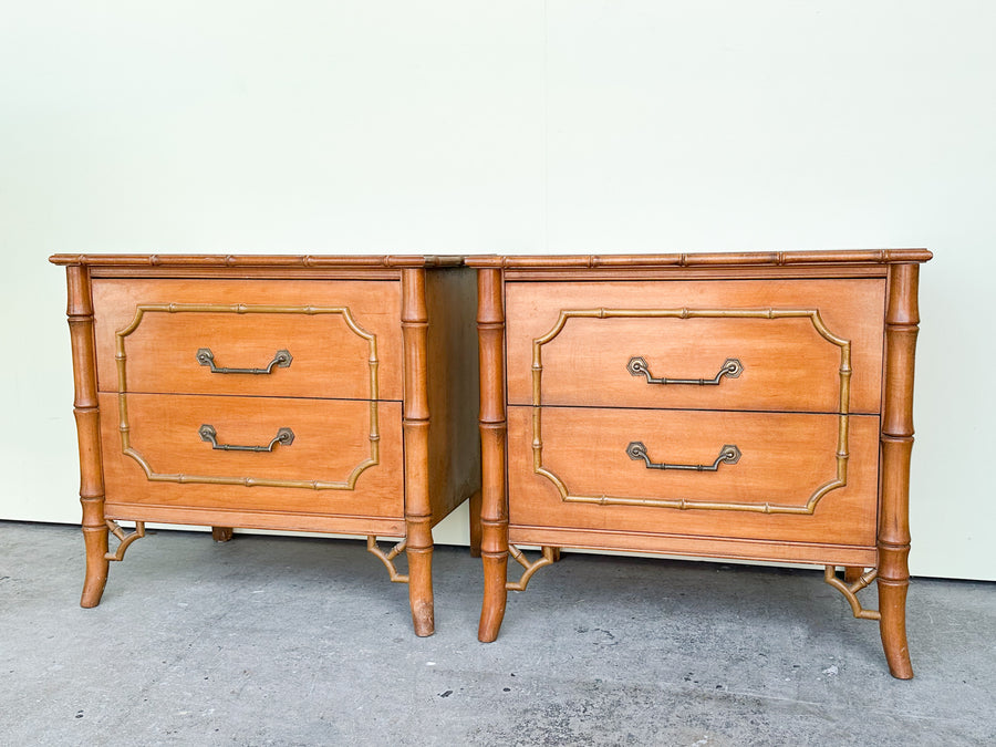 Pair of Palm Beach Faux Bamboo Nightstands