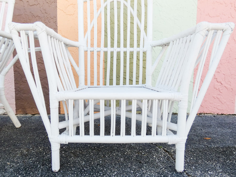 Pair of Stick Wicker Painted Lounge Chairs
