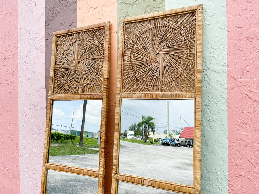 Pair of Island Chic Rattan Medallion Mirrors