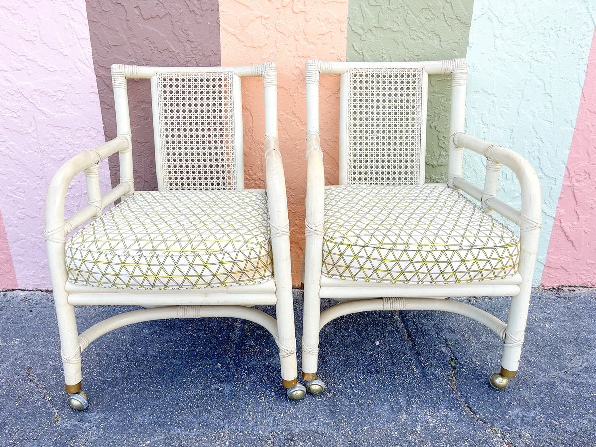 Pair of Ficks Reed Rattan and Cane Arm Chairs