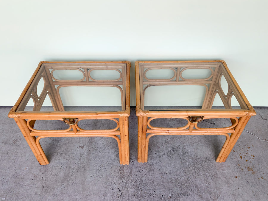 Pair of Coastal Rattan End Tables
