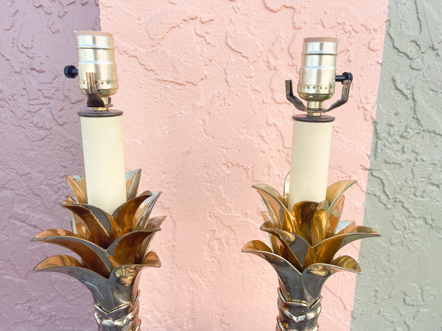 Pair of Brass Palm Tree Lamps
