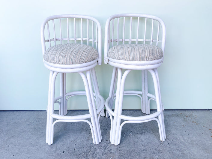 Pair of Old Florida Rattan Bar Stools